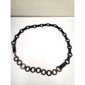 Vintage Chain Link Belt Black & Bronze Metal Leather And Elastic Women's Accesso